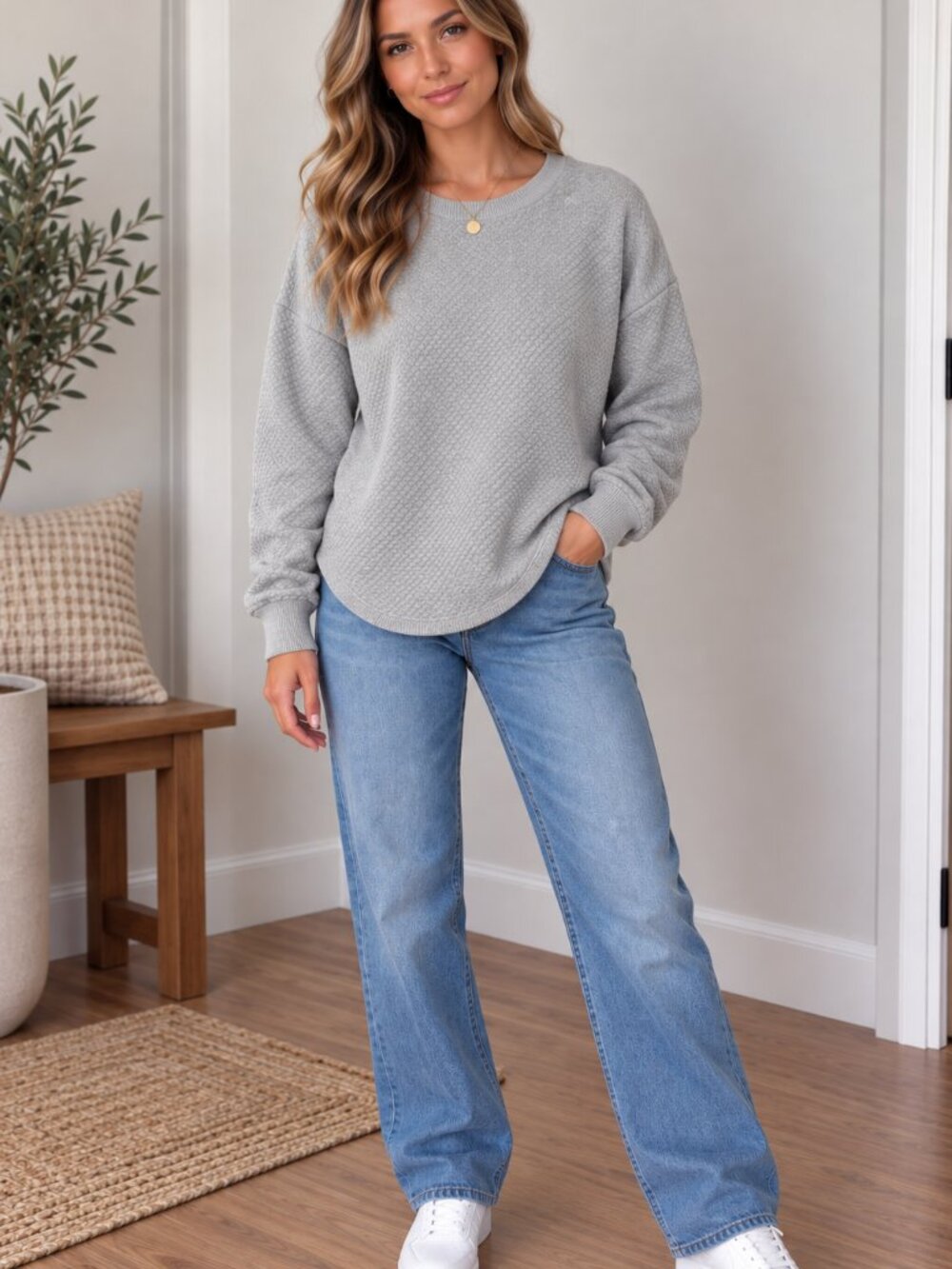 Matty M Heather Light Gray Crewneck Sweater